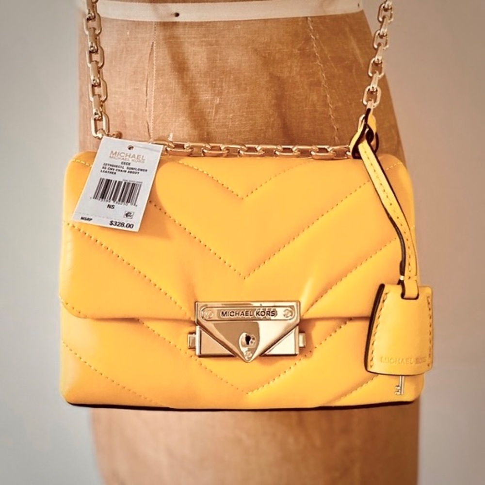 Michael Kors Cece Sunflower Yellow Quilted Leather Small Crossbody Bag NWT - Picture 11 of 11